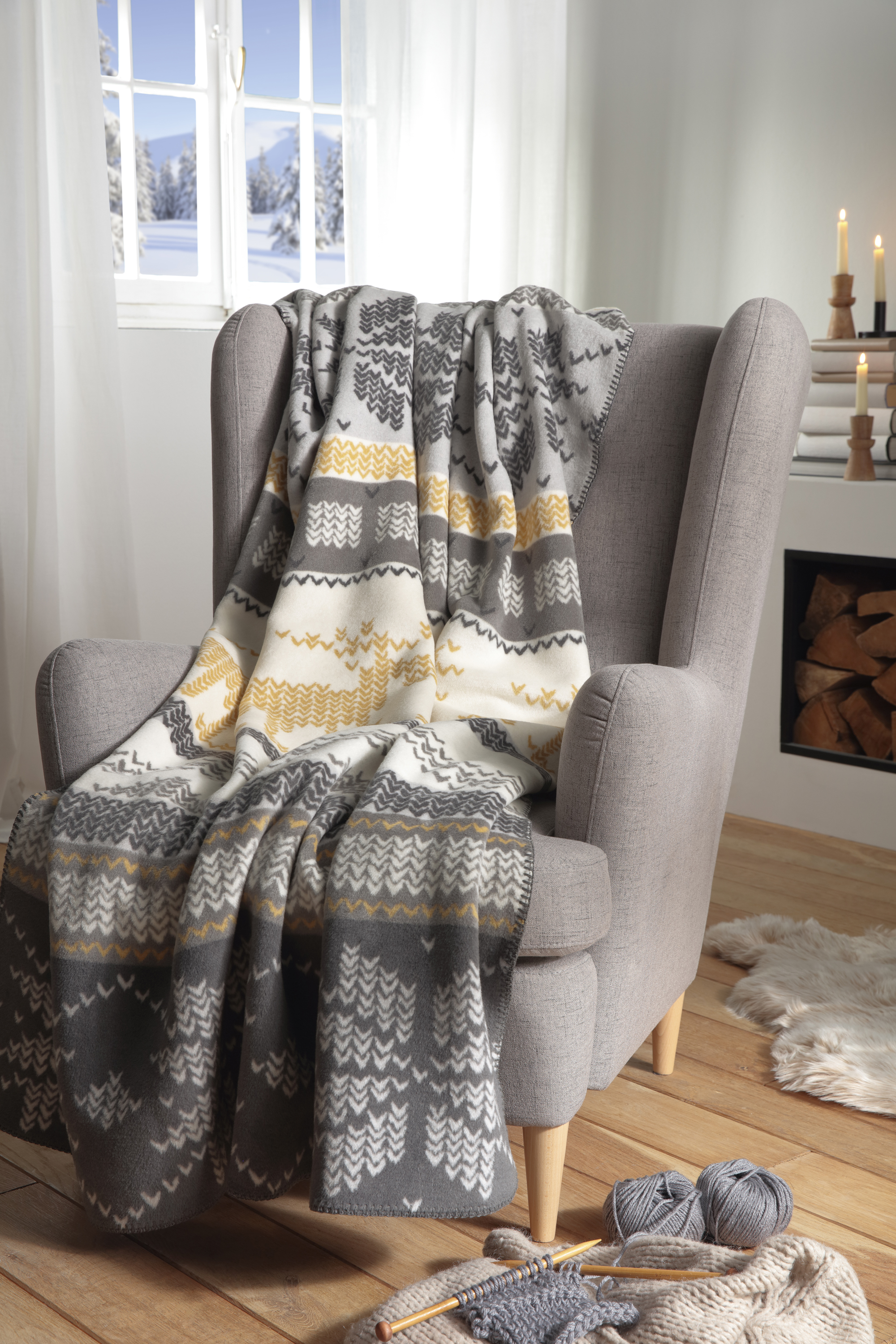 Wohndecke Winter Knit Milieubild Hochformat