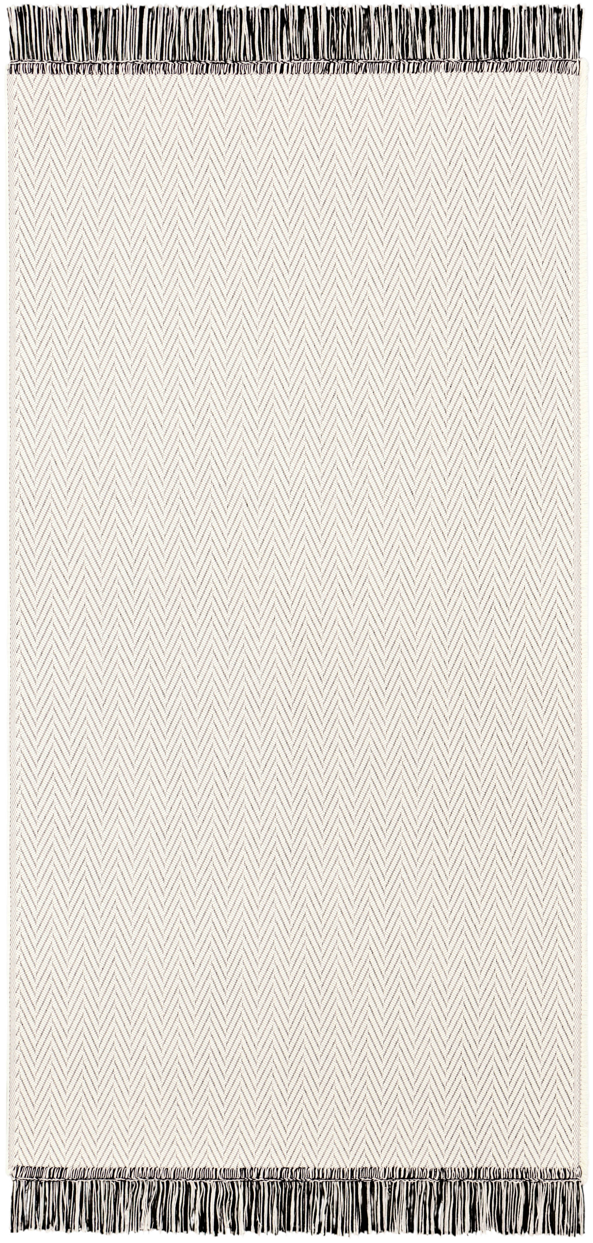 heller Fransen-Teppich "Zigzag" aus Baumwolle in 80x200 cm