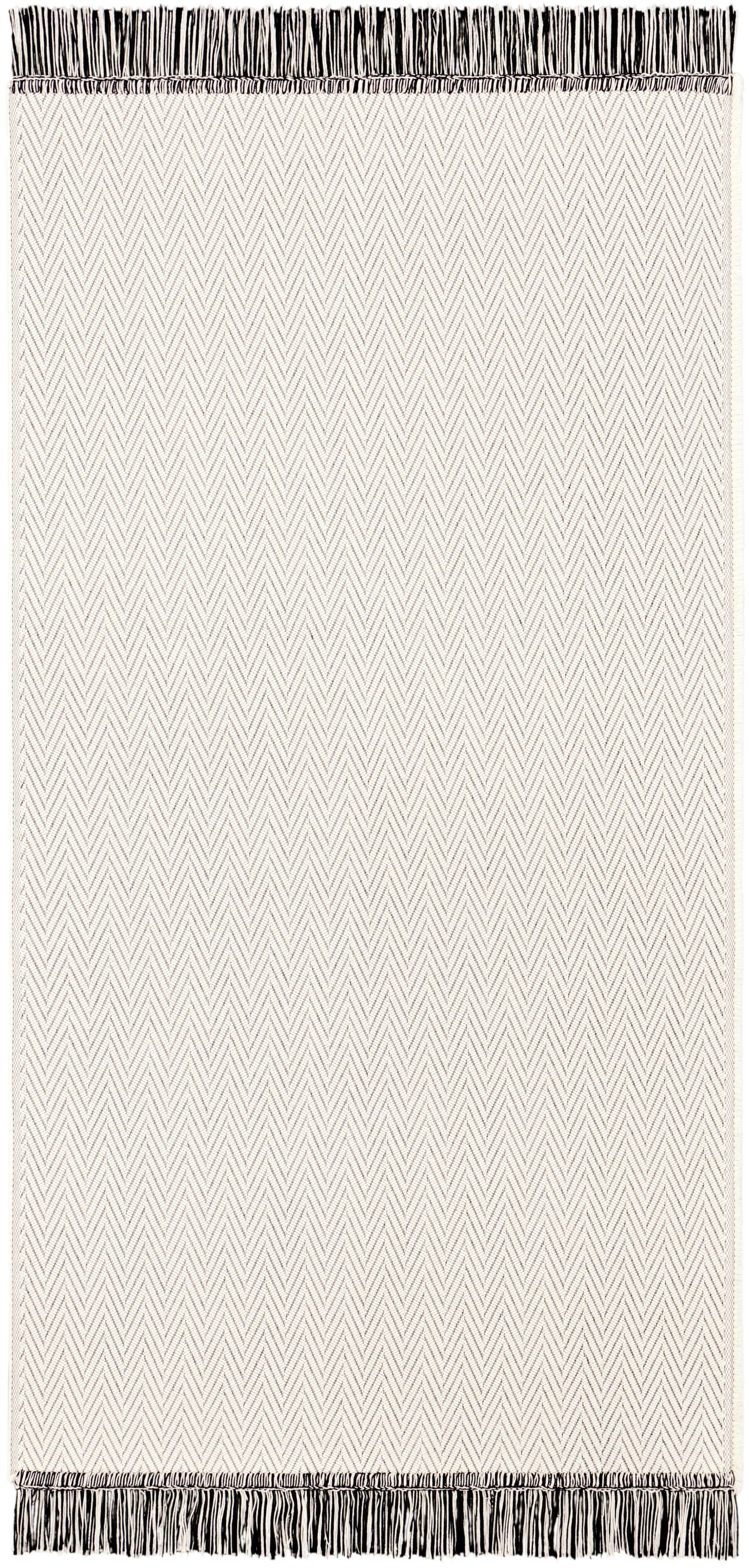 heller Fransen-Teppich "Zigzag" aus Baumwolle in 80x200 cm