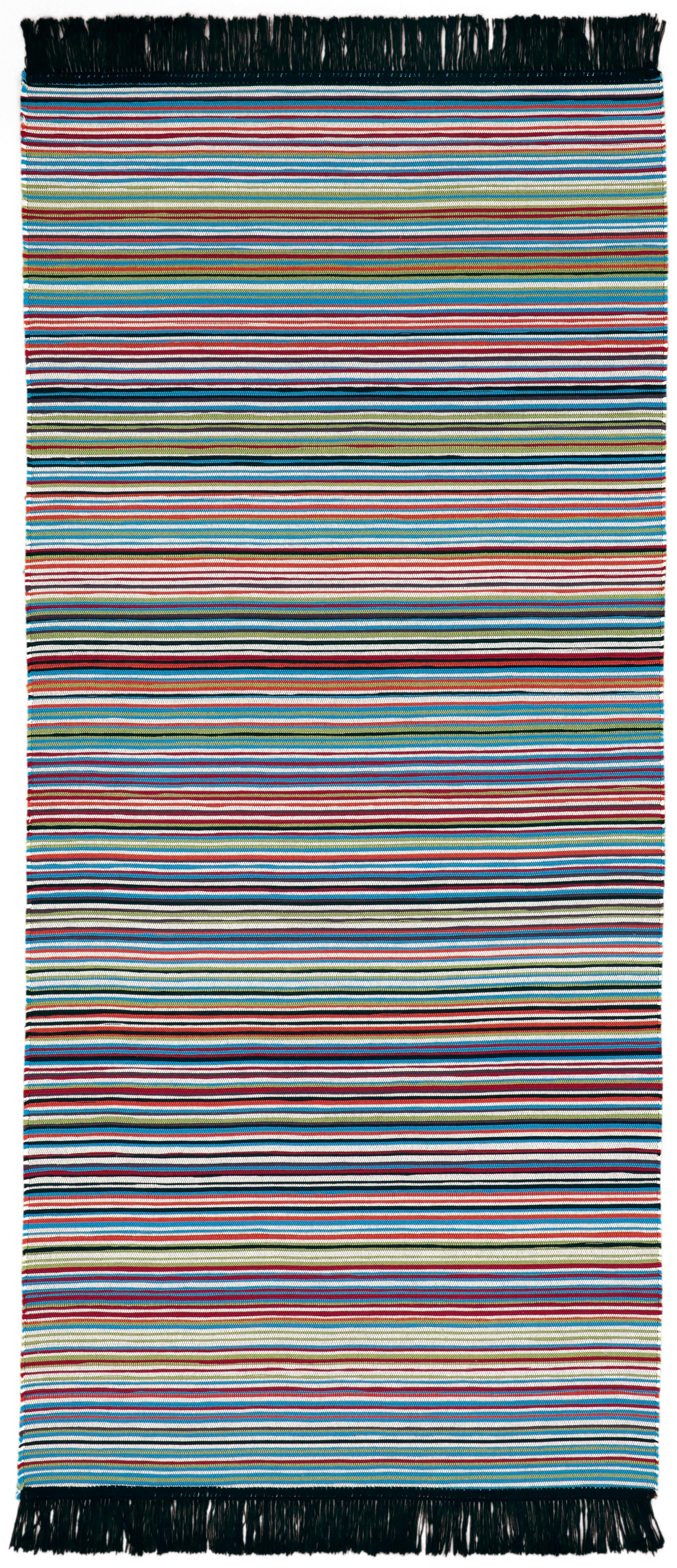 bunt gestreifter Fransen-Teppich "Stripe" aus Baumwolle in 80x200 cm