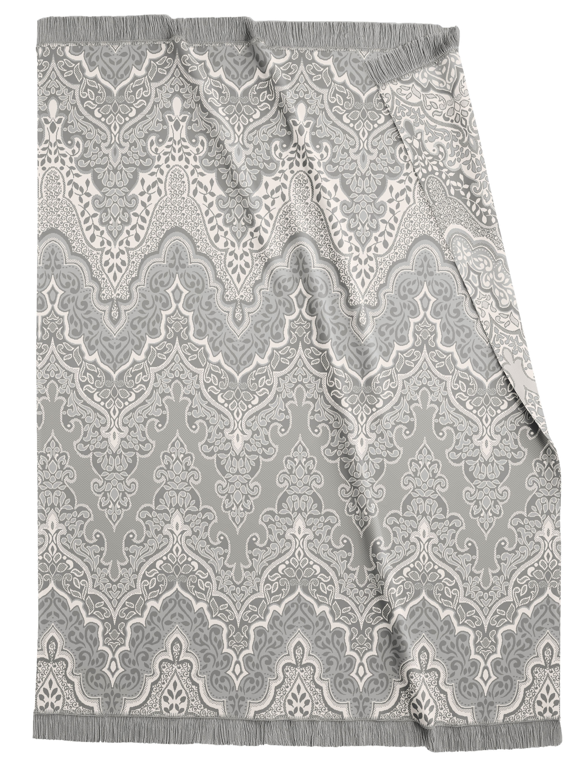graue Wohndecke "Lace" mit Fransen und Ornament-Design