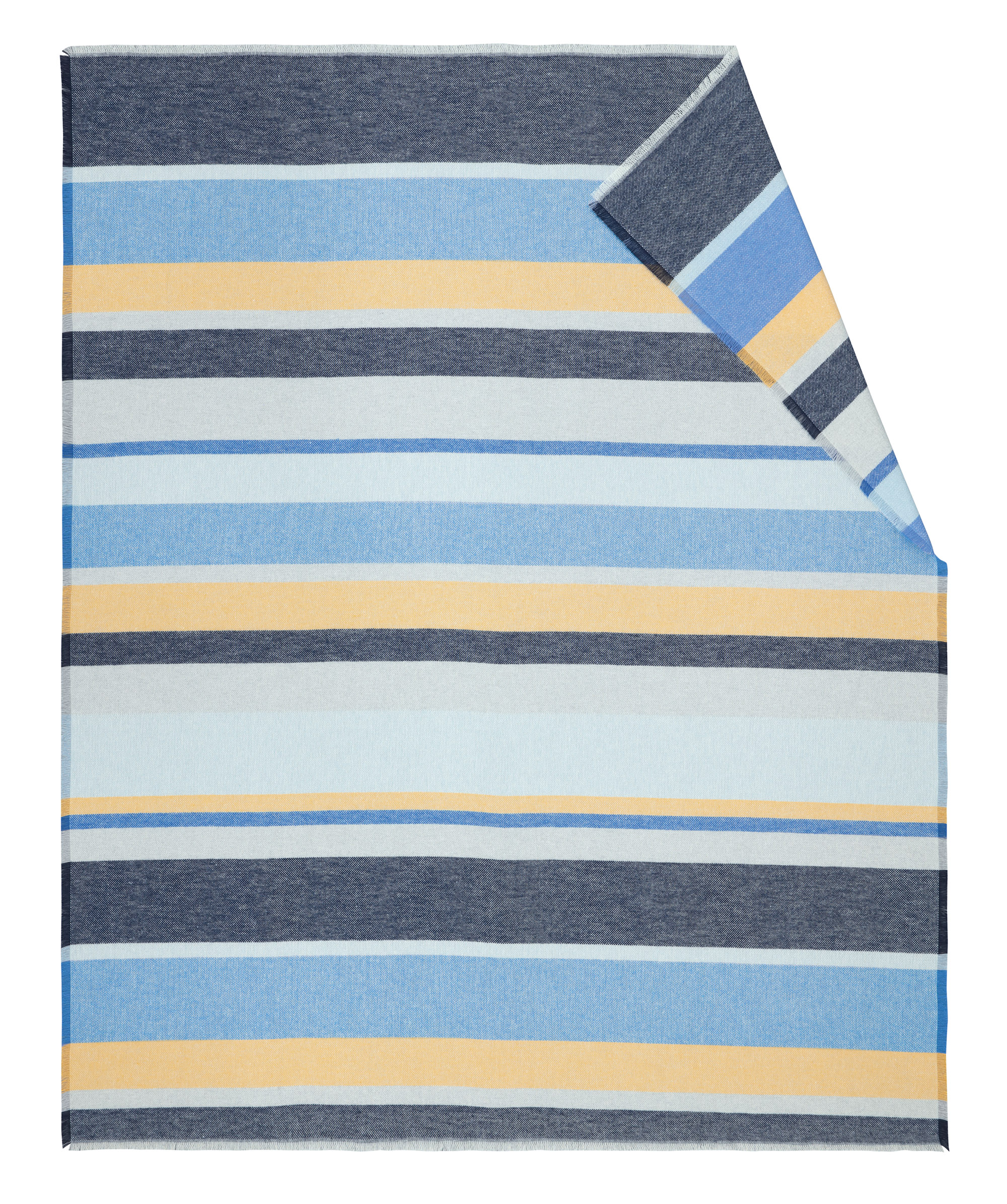 Fransenplaid Stripe Out Blue Freisteller umgeklappt