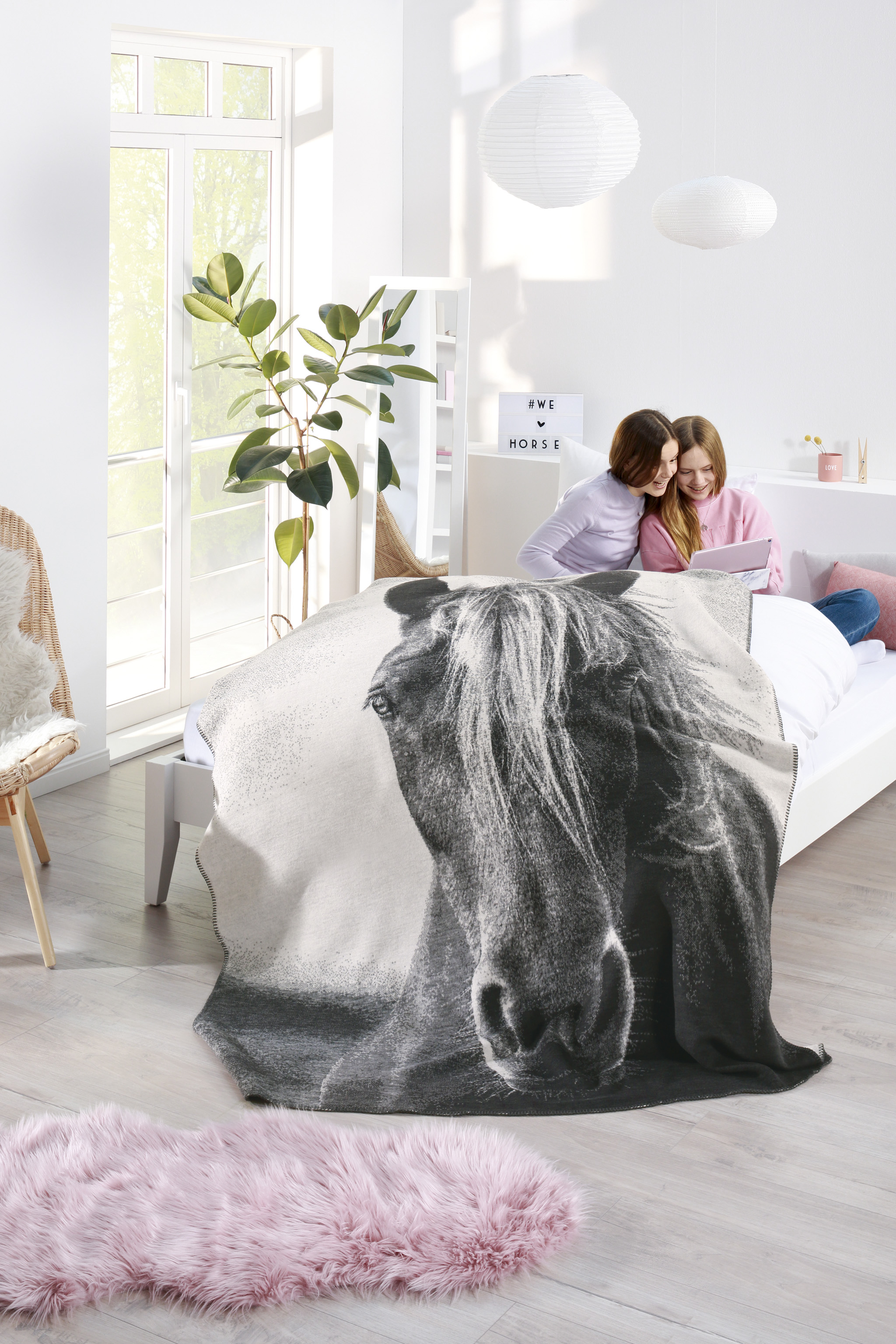 Biederlack Kinderdecke 'Animal Love' - Silver mit Pferdemotiv