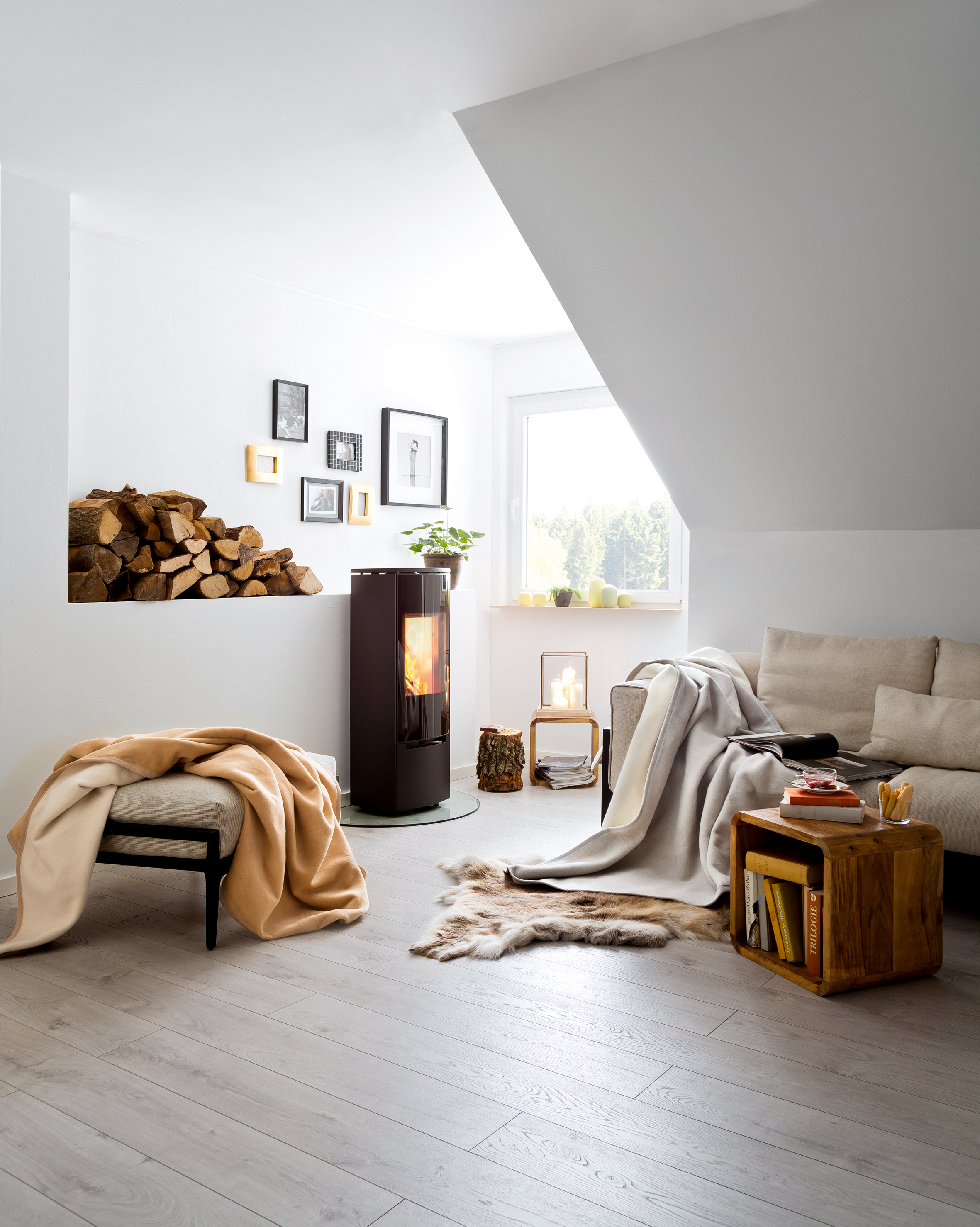 Wolldecke "Pure Nature" mit Samtband in Natur - Milieu
