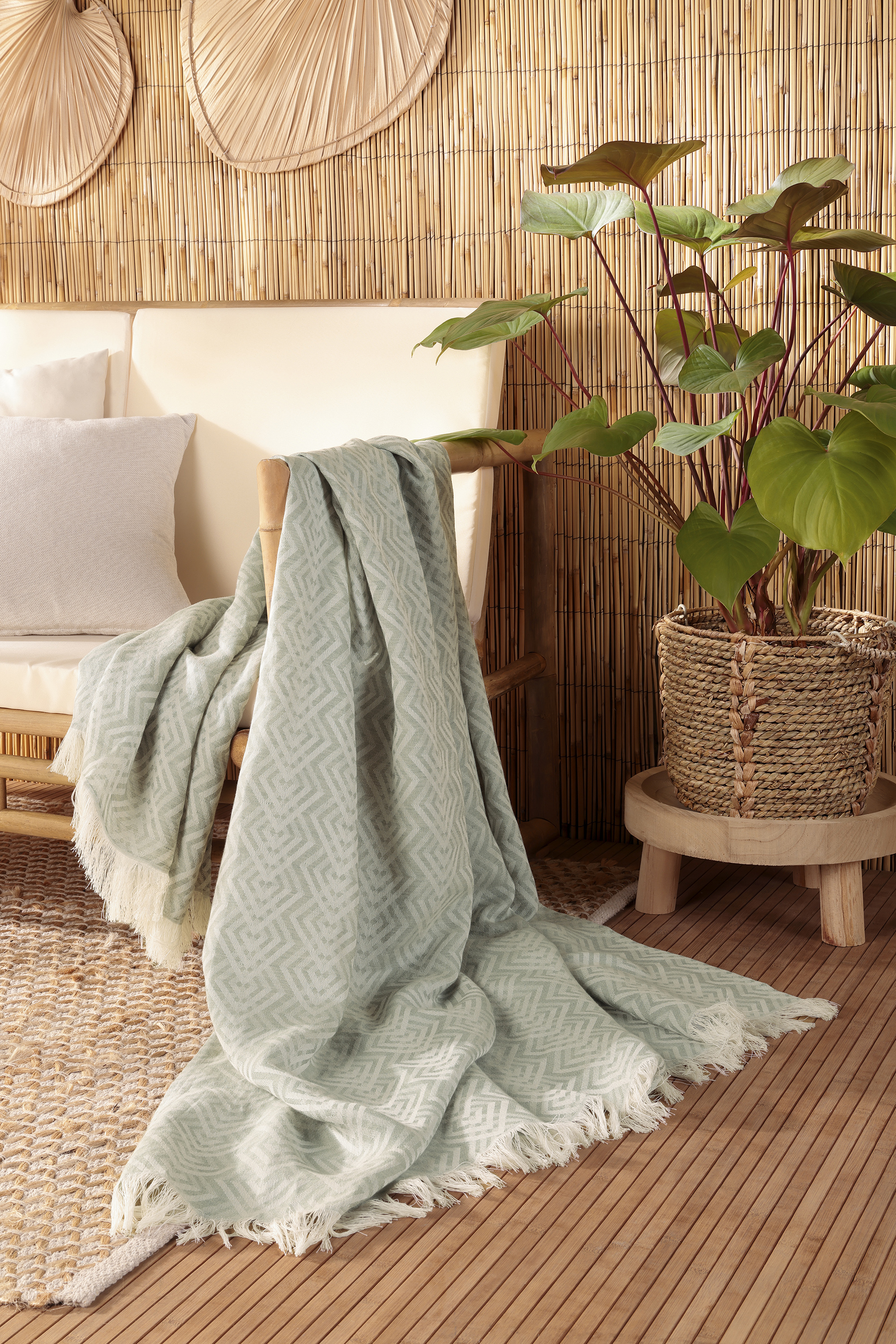 Fransenplaid Cameo mint Milieubild