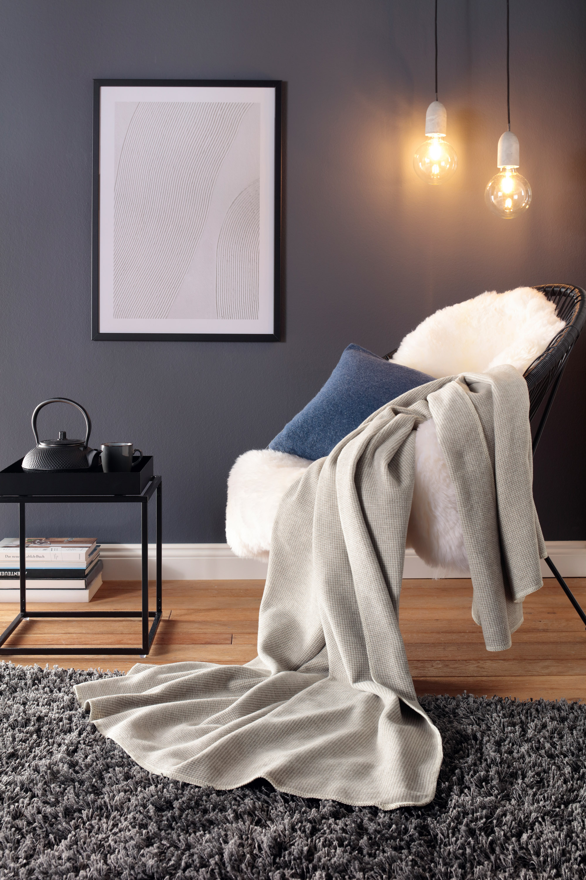 Baumwolldecke "Cotton Comfort" mit feinem Muster in graphit in 150x200 cm - Milieu