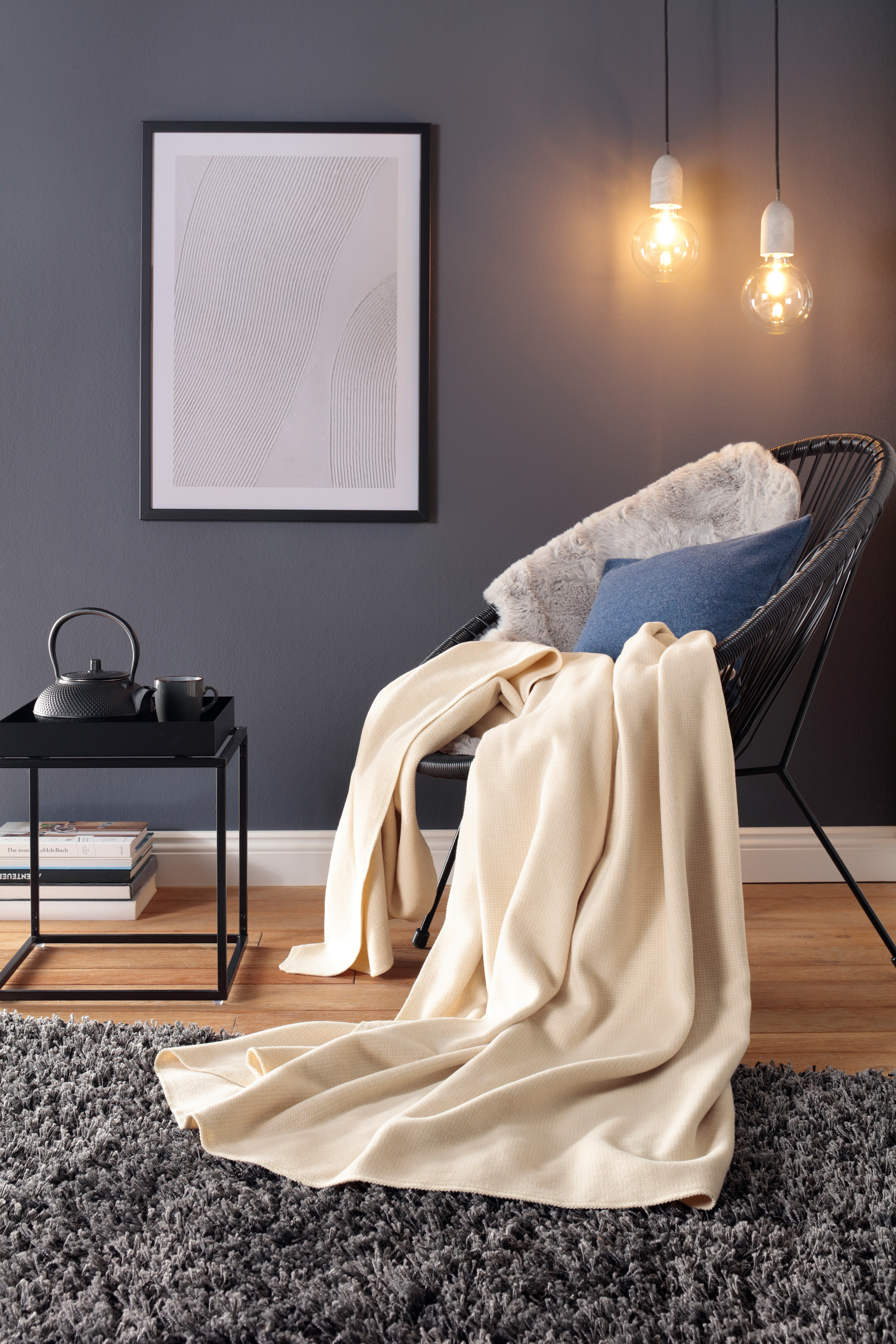 Baumwolldecke "Cotton Comfort" mit feinem Muster in beige in 150x200 cm - Milieu