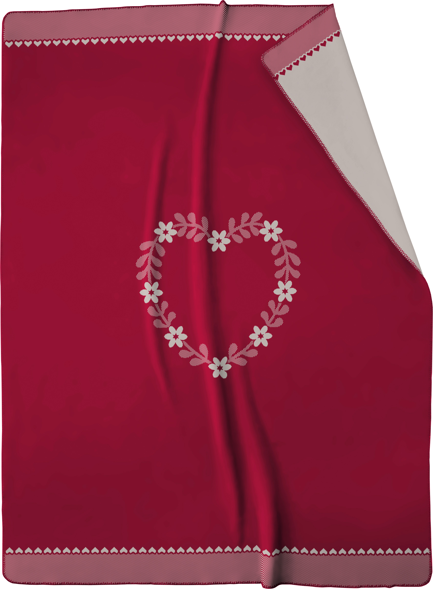 Wohndecke "Heart-Warming" Winterliche Kuscheldecke mit Herz-Motiv in rot