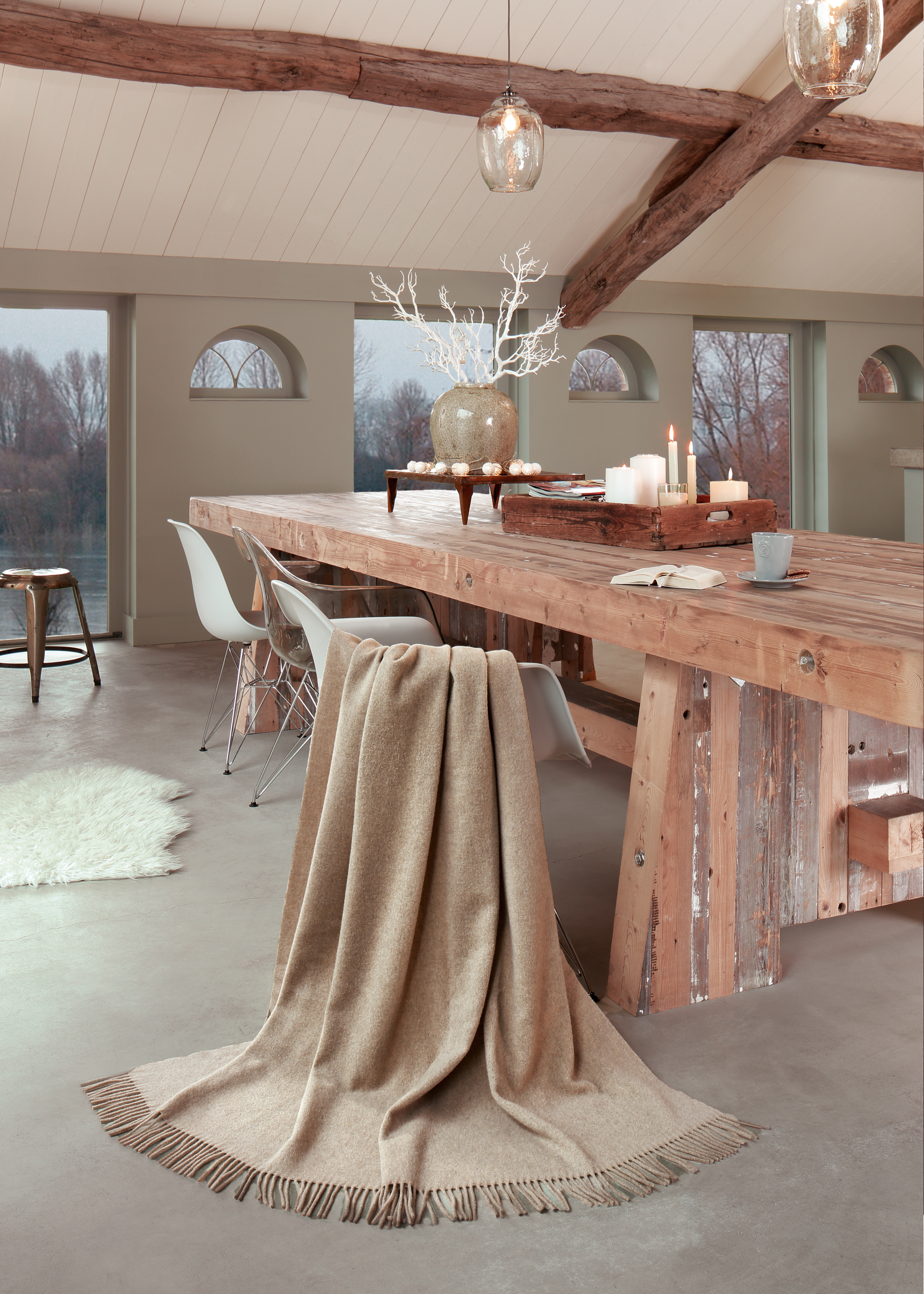 Wollplaid aus 100% Wolle in 130x170 cm in kamel - Milieu